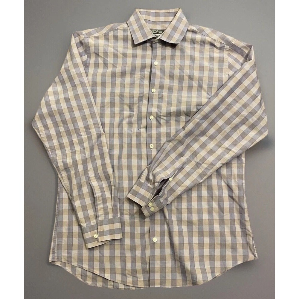 Kenneth Cole Reaction Long Sleeve Button Shirt Slim Purple Check 16 34-35 JBHS